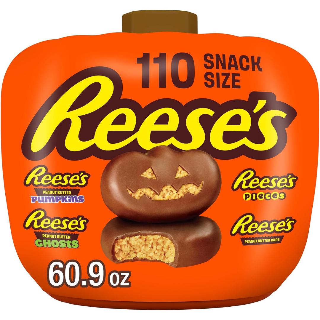 Reese's Assorted Peanut Butter Halloween Candy Pumpkin Bowl, 110 ct (EXP 04/01/27)