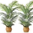 LOMANTO Fake Majesty Palm Plant 4Ft Artificial Tree for Home Decor Indoor Small Faux Trees in Pot Fake Tropical Plants for Housewarming 2Pack