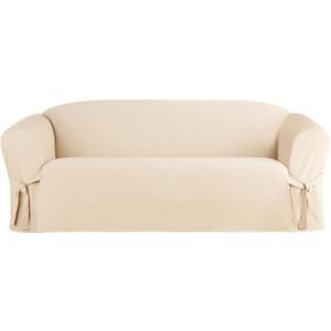 SureFit Duck Cotton Solid Sofa Slipcover (Natural Color) - One Piece Full Length Relaxed Sofa Cover with Corner Ties/Machine Washable/Perfect for Protecting Your Favorite Furniture