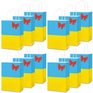 Humyoun 30 Pcs Snow Princess Gift Bags Birthday Party Favor Goodie Candy Treat Paper Bag with Handle Bulk Princess Birthday Party Supplies Decorations, 8.3 x 5.9 x 3.2 Inch (Yellow and Blue)