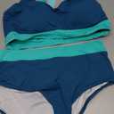 Aqua Eve Plus Size Two Piece High Waisted Bikini Swimsuits Scoop Neck Bikini Set Sporty Bathing Suits (Teal and Green, 14 Plus)