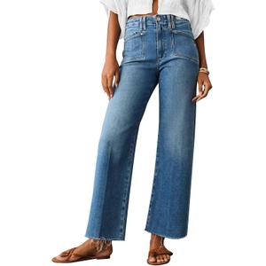 KUNMI Jeans for Women Wide Leg Baggy High Waist Boyfriends Straight Leg Stretchy Denim Pants Trendy Fall 2025 (8, W005-blue)