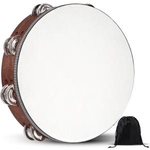 10 Inches Wooden Hand Held Percussion Tambourine with Storage Bag, Ideal for Church, Wedding, Party, Dance, Photo Shoot for Non-professional Use