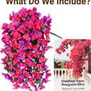 Artificial Flowers for Outdoors 2 Bundles of UV-Resistant Artificial Bougainvillea, Realistic Silk Flowers for Front Porch, Patio, Garden, Window Boxes & Hanging Baskets (Purple& Hot Pink, 2)