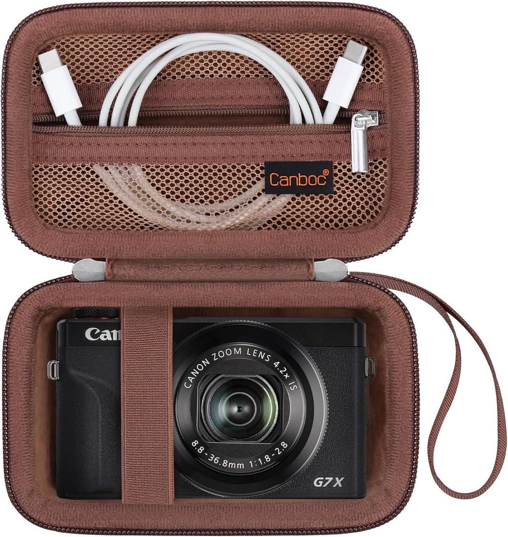 Canboc Carrying Case for PowerShot G7 X Mark III/ G7X Mark II Digital 4K Vlogging Camera, SX740 SX730 Camera Bag, Zipper Mesh Pocket fits USB Cable, Batteries, Brown