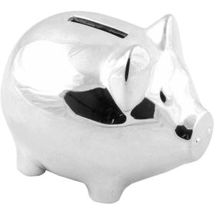 Money Saving Bank-Metal Silver Piggy Penny Coin Bank for Children, Kids-hot Gifts for Birthday,Christmas and Party-My First Piggy Money Bank for Kids-Silver