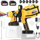 Paint Sprayer, 700W High Power Cordless Electric Spray Paint Gun with 1400ml Water Container, 2×4000mAh Batteries, LED Light, 3 Modes & 6 Brass Nozzles, Paint Sprayer for House Painting