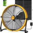 T-SUNUS 16" Solar Powered Fan with 25W Panel & 15600mAh Battery Operated Camping Floor Fan 2500 CFM, Quiet High Velocity Outdoor for RV, Garage, Greenhouse, Patio, Tent, Emergency Power Outage Cooling