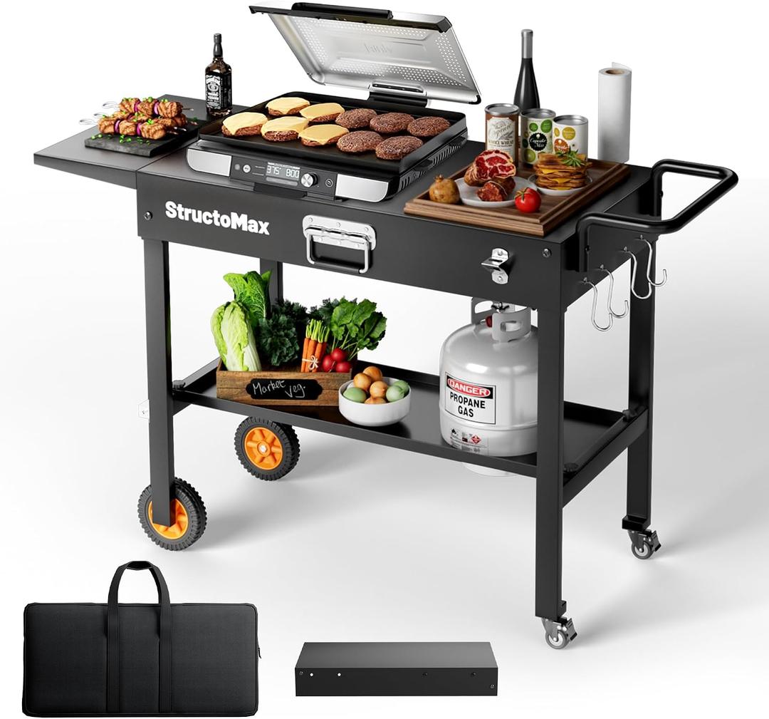 Outdoor Grill Table, Portable Grill Cart with Storage and Wheels, Fits 17/22 Inch Blackstone Griddle, Ninja Grille & More, Outdoor Grill Station for Camping, Patio, Backyard & Tailgating