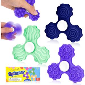 4 x Fidget Toys Adults - Fidget Spinners with Textured Worry Sensory Stone for Autism Kids Calming Down, Fidget Stress Toys for Anxiety Relief, Gifts for Kids & Teens - Set 2
