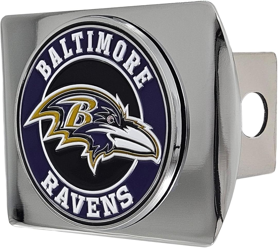 NFL Chrome Metal Hitch Cover with 3D Colored Team Logo by FANMATS - Unique Roundel Molded Design - Easy Installation on Truck, SUV, Car - Ideal Gift for Die Hard Football Fans