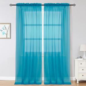 OWENIE Marine Sheer Curtains 96 Inch Length, Elegant Sheer Curtains for Bedroom, Window Voile Sheer Curtain Panels/Drapes/Treatment for Living Room, 2Pcs, Each 42" W x 96" L