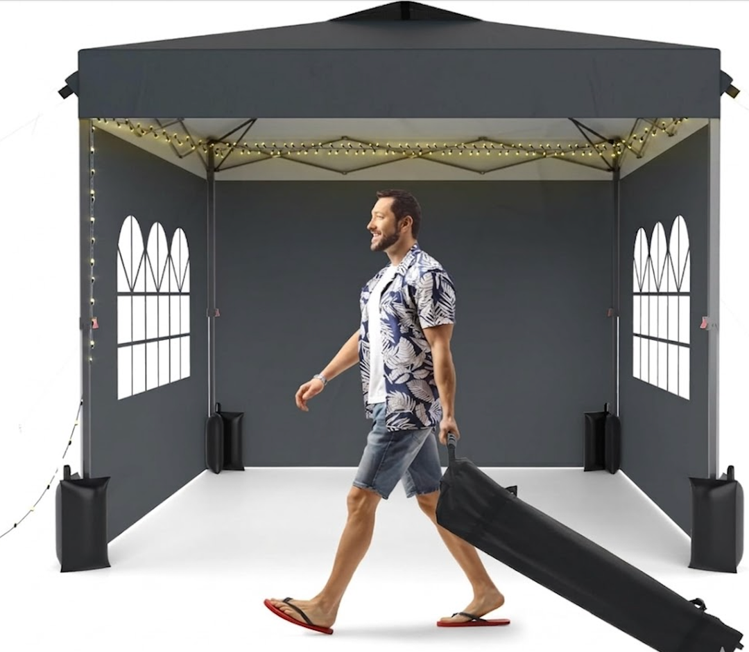 SANNWSG Pop Up Canopy with Sidewalls, Easy Up Canopy Tent, Heavy Duty Tents for Parties, One Person Set Up Event Tent, Grey