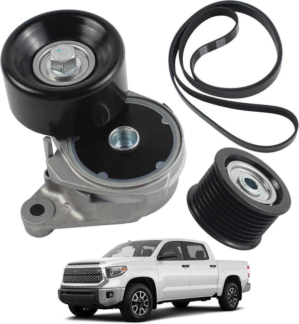 Serpentine Drive Belt Tensioner Kit Set and Idler Pulley Compatible with 2007-2018 Toyota Land Cruiser Sequoia Tundra 2008-2018 Lexus GX460 LX570 Replaces 89378 39185 36370 8PK2415