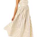 NUFIWI Women Summer Striped Maxi Dress Spaghetti Strap Cutout Ruffle Long Dress Flowy Swing Beach Vocation Dress Size L