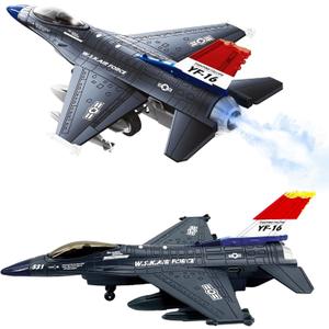 OTONOPI Fighter Jet Toy F-16 Toy Jets for Kids Military Plane Army Air Force Pull Back Fighter Toy diecast Metal Aircraft with Spray Effect Lights and Sounds for Boys Girls Age 3-12+ (F 16 Blue)