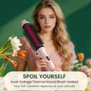 Infrared Thermal Brush 2-in-1 Curling Straightening Round Brush 1.5 Inch Heated Round Brush 6 Heat Settings Dual Voltage Styler Sleek Shiny Results Salon Styler Women Gifts Pink
