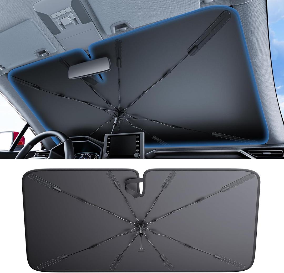 Wigoo Windshield Sun Shade Umbrella, 100% Sun Block, 5th-Gen Ice-Shield Cooling Tech, Reflective Heat Insulation, Portable & Foldable Front Window Sunshade Universal Fit Sedans/SUVs - S: 53"x29"