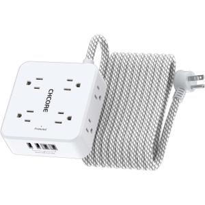 Surge Protector Power Strip - CHCORE 20Ft Braided Extension Cord with 8 Outlets with 4 USB (2 USB C) Charging Ports, Flat Plug Multi Plug Outlet Extender Charging Station for Home Office, ETL, White