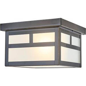 9.5 Inch Black Flush Mount Ceiling Light, Wet Rated Outdoor Porch Light with Acid-Etched Glass | Farmhouse Square Lighting for Porch, Bathroom, Kitchen, Entryway, Garage – E26 Base