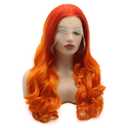 xiweiya Long Yellow Orange Wavy Wig Synthetic Ginger Lace Front Wigs Middle Part Long Soft Wigs Hair Replacement Wig for Women, Drag Queen Makeup 24inch 