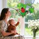 Plant Suncatcher Glass, Stained Glass Suncatcher Plant Window Hanging, Unique Nature Lover Gifts Leaf (Leaves & Ladybug)