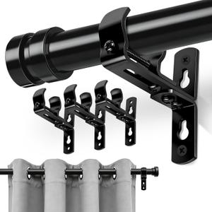 Curtain Rod Bracket, Curtain Rod Holders for Wall, Heavy Duty Ceiling Rods Hooks Hangers for 5/8" to 1 1/2" Dia Rods, Adjustable Black 4 Pack