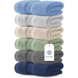 White Classic Luxury Multicolor Hand Towels - Soft 100% Turkish Cotton | Highly Absorbent Hotel spa Bathroom Towel Collection | 16x30 Inch | Set of 6