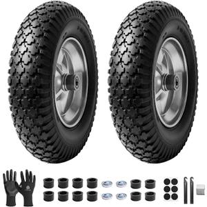 (2-PACK) 4.80/4.00-8" Tire and Wheel, 16" Pneumatic Tire Wheels with 5/8" Bearings (Extra 3/4") and 3" Centered Hub for Wheelbarrow, Hand Truck, Garden Carts, Yard Wagon Dump Cart