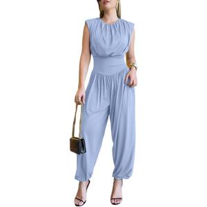 CHICME Womens Summer One Piece Jumpsuit Sleeveless Dressy Jumpsuits High Slit Casual Overalls for Vacation Evening Wear, XL