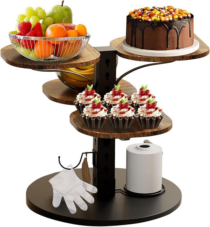 Cupcake Stand, 4 Tier Cupcake Tower Stand for 50 Cupcakes with Tiered Tray, 360° Rotatable Wooden Dessert Table Display Stands for Party Weddings Birthday Baby Shower
