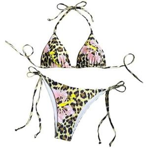 COZYEASE Women's 2 Piece Leopard Bikini Sets String Tie Side Bathing Suit Triangle Halter Sexy Swimsuits M