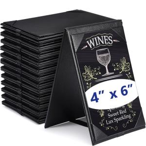 Gerrii Leatherette Table Tents Black PU Leather Menu Covers Bulk Double Sided Frame Sign Holders 2 Side Drink Dessert Menu Folders for Restaurant Coffee Cafe Bar Wedding Supplies(12 Pack,4 x 6 Inch)