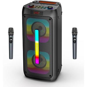 Karaoke Machine for Adults/Kids with 2 Wireless Microphones, Portable Bluetooth Speaker w/PA System for Singing