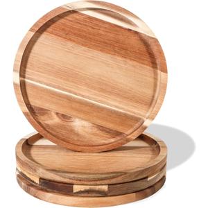 Trademark Innovations Wooden Plate Set 11 Inch Acacia Wood Plates Wood Dinner Plates (Set of 4)