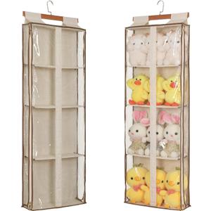 Clear Hanging Handbag Storage Organizer with Zippers, Easy Access Purse,Toy,Yarn,Hat Storage Over The Door Purse Organizer Space Saving 4 Pockets for Closet Bedroom Living Room (Beige)