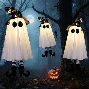 3 Pcs Hanging Ghost Light, Hanging Halloween Decorations Outdoor, Ghost Light for Outdoor Halloween Display - Yard, Tree, Porch, Garden, Party