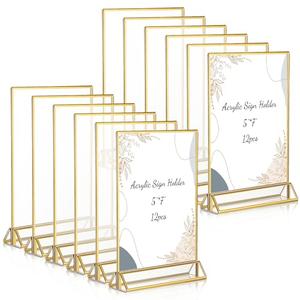 Yuanan 12PCS 5x7 Acrylic Sign Holder, Table Top Sign Holder Double Sided Wedding Table Number Holders Clear Picture Frame for Restaurants, Weddings, Banquets, Menus, Flyers and Tables Numbers
