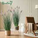 FloraFairy 4ft 2-Pack Horsetail Reed Grass with Purple Cockscomb Flower, 48in Tall Indoor Outdoor Green Onions Fake Plants in Pot, Home Office Decorative Artificial Plant & Greenery, Wedding Dcor