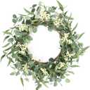Pinkpum 20'' Eucalyptus Wreath for Front Door, Porch, Window - Green Decor for Home, Farmhouse - Spring, Summer, Fall, All Seasons (White)
