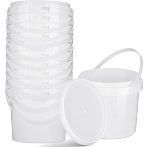 Gerrii 10 Pack White Plastic Bucket with Handle and Lid Food Storage Bucket Containers All Purpose Pail for Multipurpose Paint Water Art Crafts Projects Garage Organization (White,1.5 Quart)