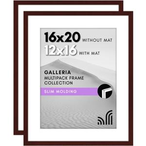 Americanflat 16x20 Picture Frame with Polished Plexiglass - Set of 2 - Use as 12x16 Frame with Mat or Display 16x20 Photo Without Mat - Galleria Collection - Picture Frames for Wall Display - Mahogany