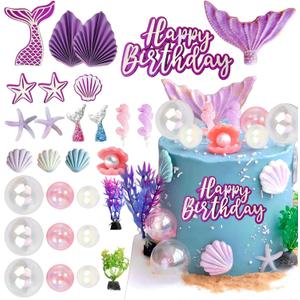 29Pcs Mermaid Cake Toppers, Tyotrbs MermaidCake Decorations MermaidBirthday Cake Decor Little Mermaid Cake Topperfor Summer and Ocean Birthday Party Decorations (Colorful)