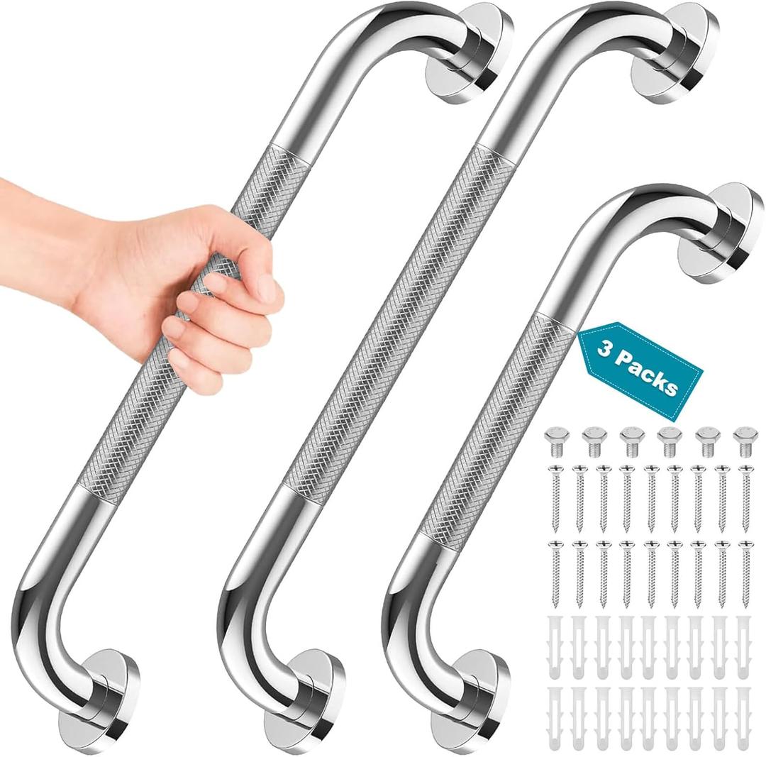 Tetutor 3 Pack Grab Bars for Bathtubs and Showers, 16-Inch and 12-Inch Anti-Slip Bathroom Shower Grab Bars for Seniors Wall, Safety Handicap Grab Bars Stainless Steel,Shower Handle for Elderly