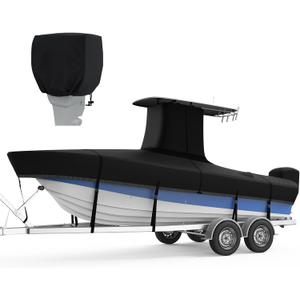 RVMasking Upgraded 1200D T-Top Boat Cover 100% Waterproof Heavy Duty Tear-Resistant Polyester with Motor Cover for Center Console Boat with T TOP Roof, 17'-19' Long Beam Width up to 102", Black