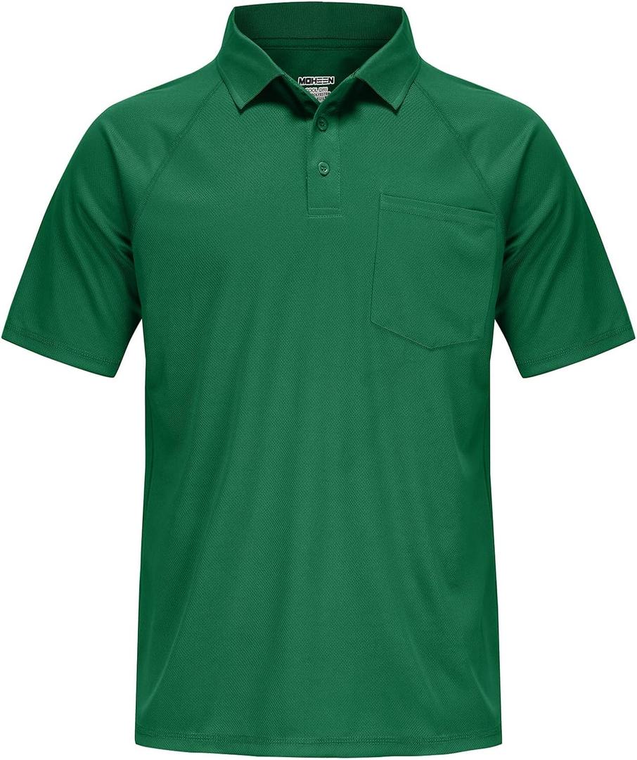 Mens Moisture Wicking Golf Polo Shirts UPF 50+ Short Sleeve Shirt M-5XL (Blue, XXL)