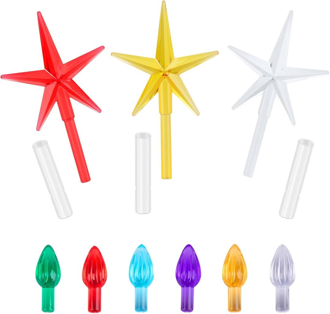 Ceramic Christmas Tree Replacement Lights Bulbs, Flame Shape Light up Artcraft Accessories for Ceramic Tree, Multicolor Medium Twist Light Ornaments, 120Pcs + 3 Star