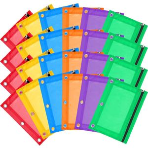 24 Pack Pencil Pouch for 3 Ring Binder Pouches with Zipper Bulk Multi-Color 3 Ring Binder Clear Top Pencil Pouch Pencils Bag Case with Clear Window for Binders Office Organizers College Supplies