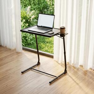 Adjustable TV Tray Table for Breakfast & Dinner - Black Folding Couch Desk with Cup Holder, Portable Eating Tray for Sofa, Bed, Living Room - 6 Height & 3 Angle Adjustments