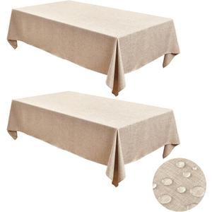 Fitable Faux Linen Tablecloths for Rectangle Tables: Water & Stain Resistant Farmhouse Table Cloth, Washable Burlap Textured Table Covers for Kitchen Dining Party(2 Pack, 60x84 Inch, Beige)